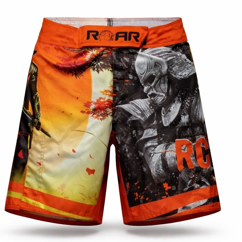 Roar MMA Fight Shorts Mens Size S 30-31 Orange Samurai Graphic Combat Training‎